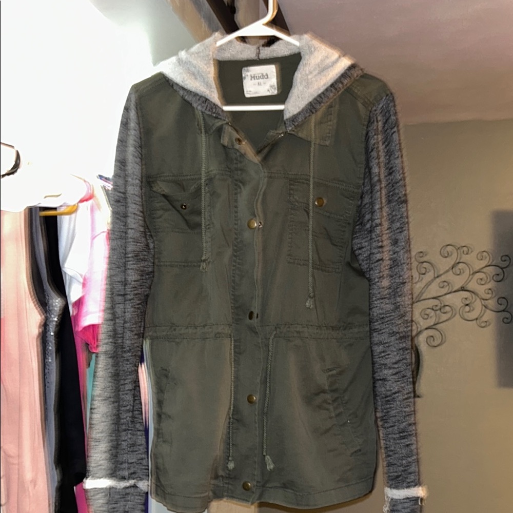 Mudd Green and Gray Teddy Jacket Hooded Style